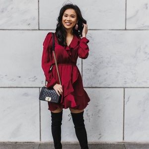 Express Red Ruffle Fit and Flare Mini Dress